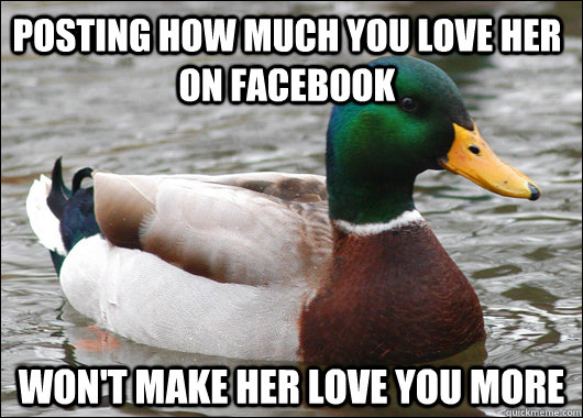 posting how much you love her on facebook won't make her love you more  Actual Advice Mallard