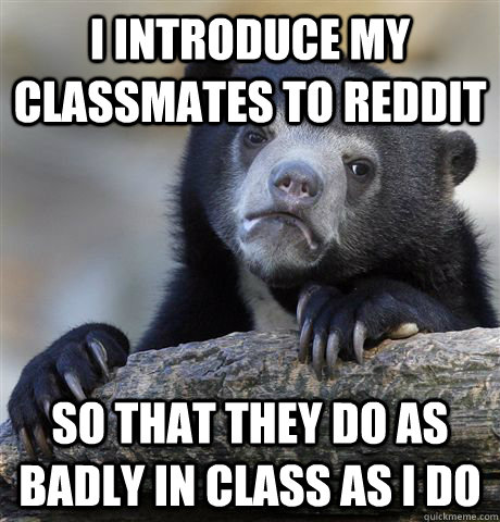 I introduce my classmates to reddit so that they do as badly in class as i do  Confession Bear