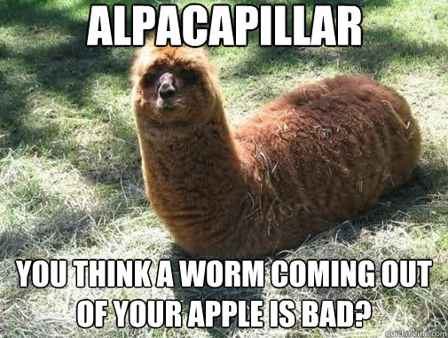 alpacapillar you think a worm coming out of your apple is bad?  Alpacapillar