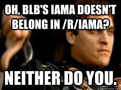 OH, BLB'S IAMA DOESN'T BELONG IN /R/IAMA? NEITHER DO YOU. - OH, BLB'S IAMA DOESN'T BELONG IN /R/IAMA? NEITHER DO YOU.  Downvoting Roman