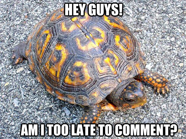 Hey guys! Am I too late to comment?  Too Slow Turtle