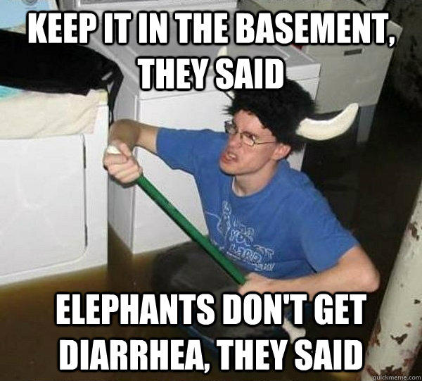 Keep it in the basement, they said Elephants don't get diarrhea, they said - Keep it in the basement, they said Elephants don't get diarrhea, they said  They said