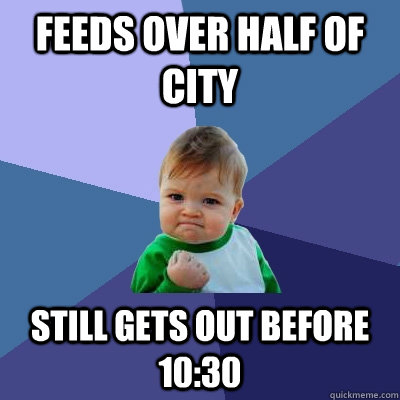 Feeds over half of city still gets out before 10:30 - Feeds over half of city still gets out before 10:30  Success Kid