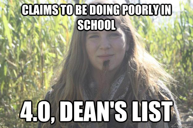 CLAIMS to be doing poorly in school 4.0, Dean's list - CLAIMS to be doing poorly in school 4.0, Dean's list  Facial Hair Clare