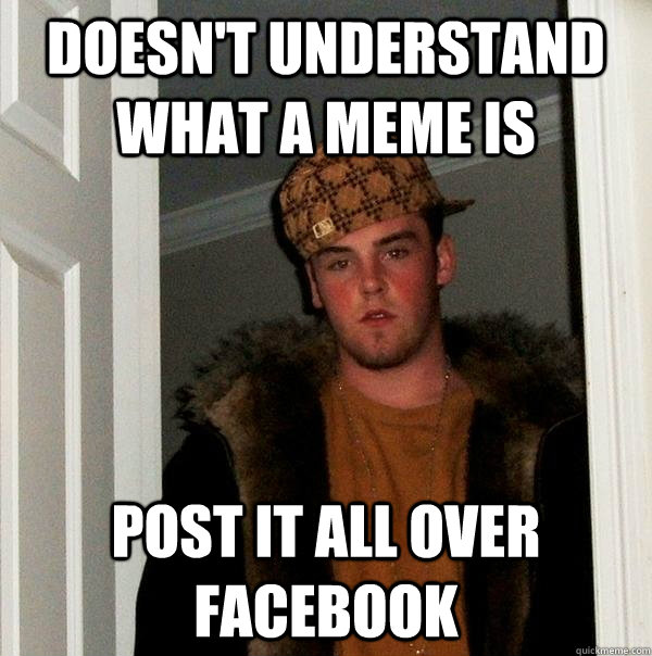 doesn't understand what a meme is post it all over facebook  Scumbag Steve