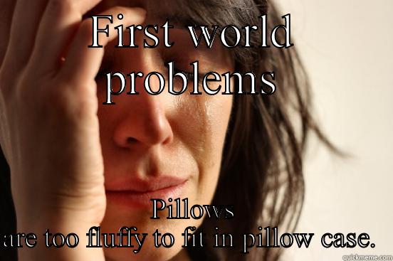FIRST WORLD PROBLEMS PILLOWS ARE TOO FLUFFY TO FIT IN PILLOW CASE.  First World Problems
