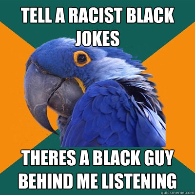 tell a racist black jokes theres a black guy behind me listening  Paranoid Parrot