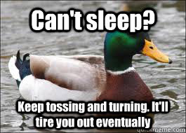 Can't sleep? Keep tossing and turning. It'll tire you out eventually  Good Advice Duck