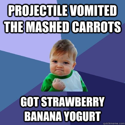 Projectile vomited the mashed carrots got strawberry banana yogurt  Success Kid