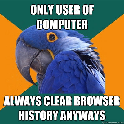 only user of computer always clear browser history anyways  Paranoid Parrot