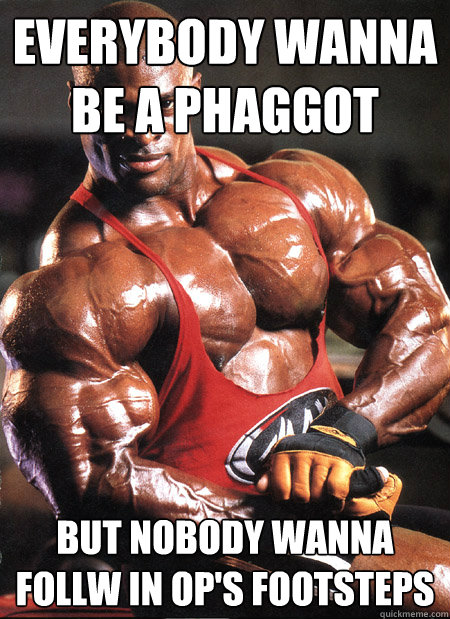 Everybody wanna be a phaggot But nobody wanna follw in OP's footsteps - Everybody wanna be a phaggot But nobody wanna follw in OP's footsteps  Ronnie Coleman Misc