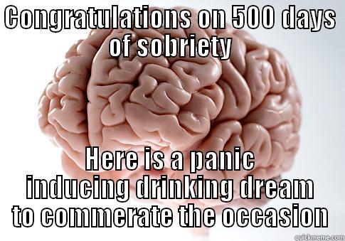 CONGRATULATIONS ON 500 DAYS OF SOBRIETY HERE IS A PANIC INDUCING DRINKING DREAM TO COMMEMORATE THE OCCASION Scumbag Brain