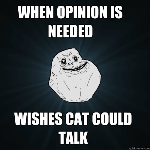    when opinion is
              needed             wishes cat could talk  Forever Alone