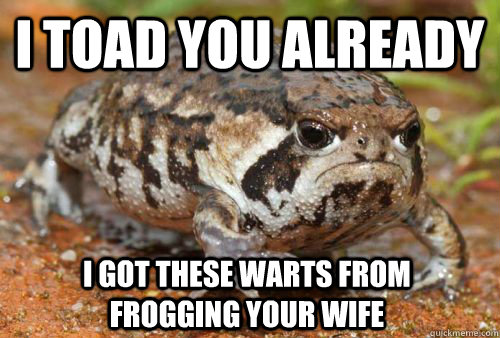 i toad you already i got these warts from frogging your wife - i toad you already i got these warts from frogging your wife  Misc