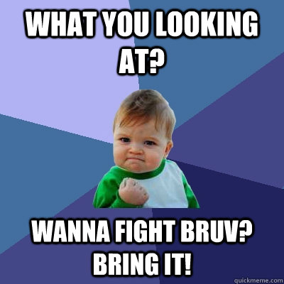 What you looking at? Wanna fight bruv? Bring it!  Success Kid