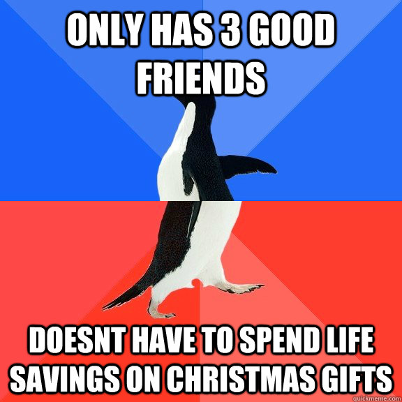 Only has 3 good friends doesnt have to spend life savings on christmas gifts  Socially Awkward Awesome Penguin