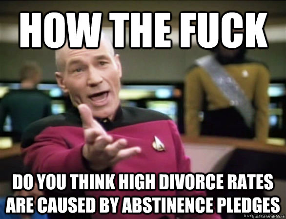 How the fuck do you think high divorce rates are caused by abstinence pledges  Annoyed Picard HD