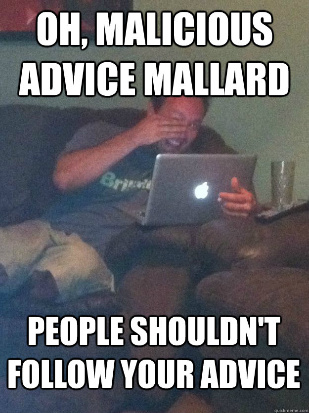 Oh, Malicious advice mallard People shouldn't follow your advice  MEME DAD