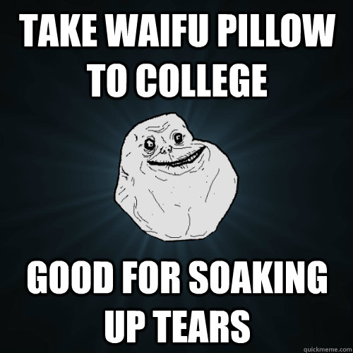 Take Waifu pillow to college Good for soaking up tears - Take Waifu pillow to college Good for soaking up tears  Forever Alone