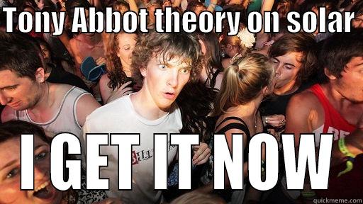 TONY ABBOT THEORY ON SOLAR  I GET IT NOW Sudden Clarity Clarence