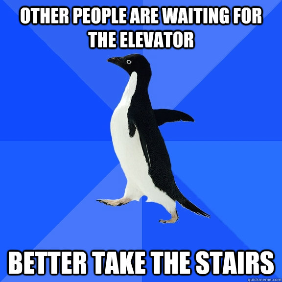 Other people are waiting for the elevator Better take the stairs  Socially Awkward Penguin