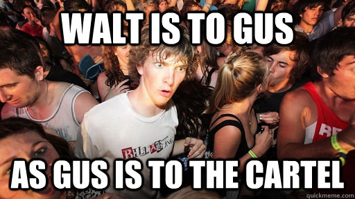 walt is to gus as gus is to the cartel  Sudden Clarity Clarence