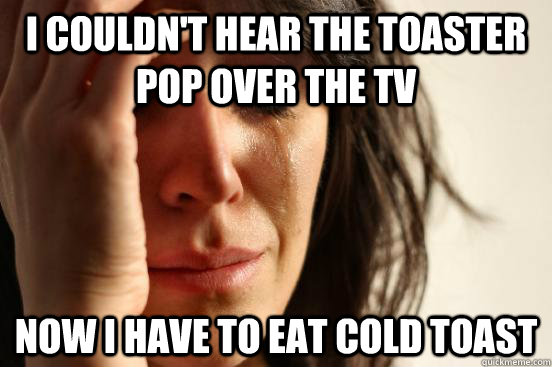 I couldn't hear the toaster pop over the tv Now i have to eat cold toast   First World Problems