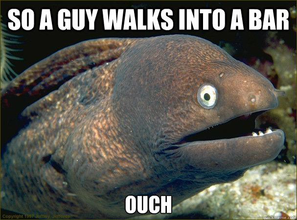 So a guy walks into a bar OUCH - So a guy walks into a bar OUCH  Bad Joke Eel