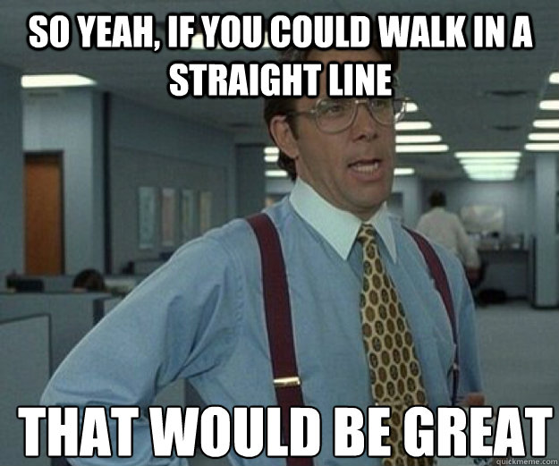 So yeah, if you could walk in a straight line  THAT WOULD BE GREAT  that would be great