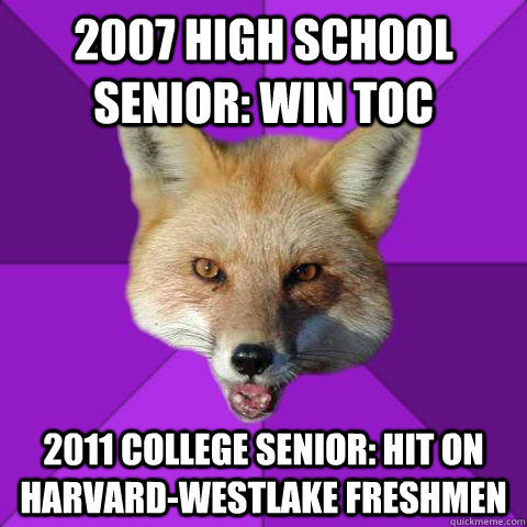 2007 HIGH SCHOOL SENIOR: WIN TOC 2011 COLLEGE SENIOR: HIT ON HARVARD-WESTLAKE FRESHMEN - 2007 HIGH SCHOOL SENIOR: WIN TOC 2011 COLLEGE SENIOR: HIT ON HARVARD-WESTLAKE FRESHMEN  Forensics Fox