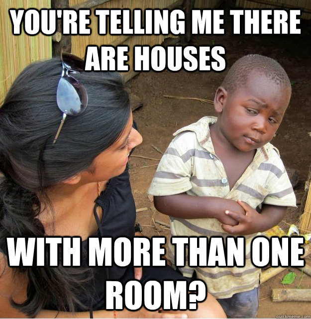 you're telling me there are houses with more than one room?  Skeptical Third World Kid