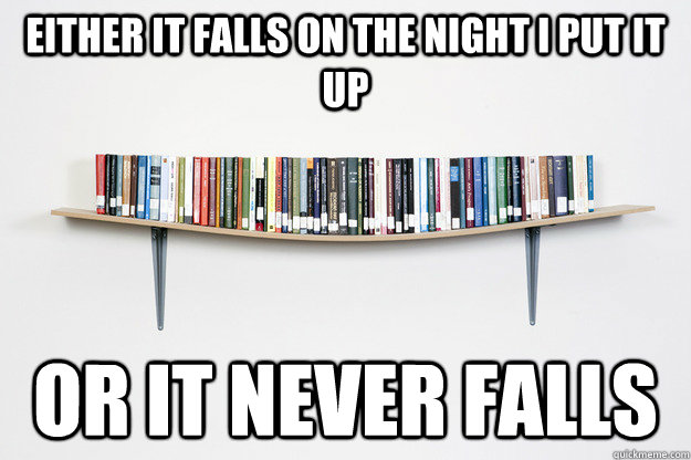Either it falls on the night I put it up Or it never falls - Either it falls on the night I put it up Or it never falls  Shelf