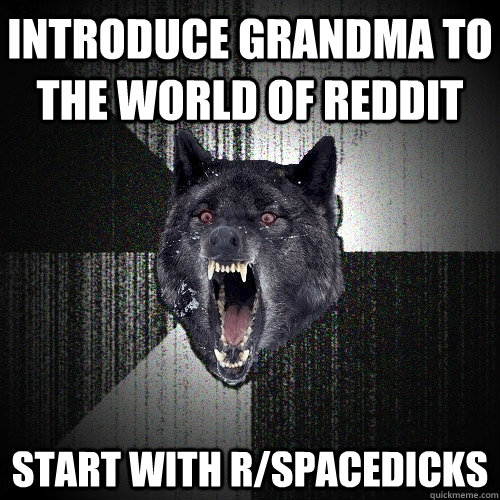 introduce grandma to the world of reddit start with r/spacedicks  Insanity Wolf