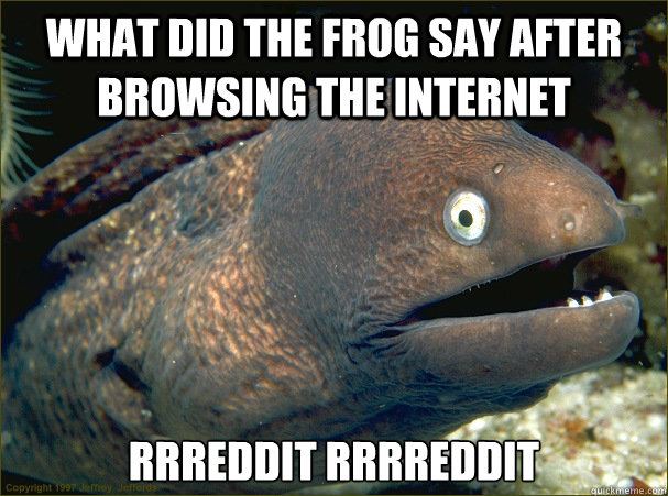 What did the frog say after browsing the internet Rrreddit rrrreddit  Bad Joke Eel