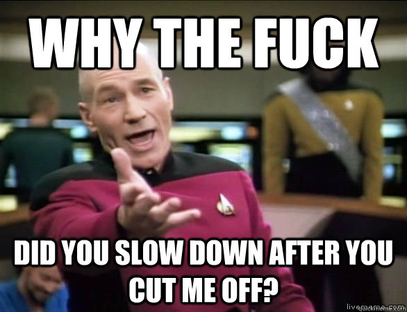 why the fuck did you slow down after you cut me off?  Annoyed Picard HD