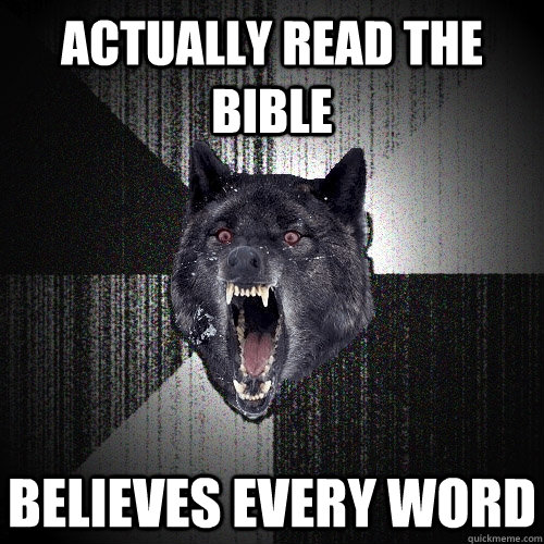 Actually read the bible Believes every word  - Actually read the bible Believes every word   Insanity Wolf
