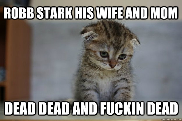 robb stark his wife and mom dead dead and fuckin dead  Sad Kitten