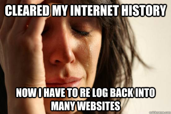 cleared my internet history now i have to re log back into many websites   First World Problems