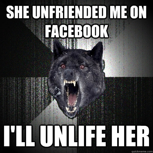 she unfriended me on facebook I'll unlife her  Insanity Wolf
