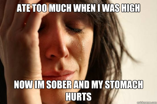 Ate too much when i was high now im sober and my stomach hurts  First World Problems