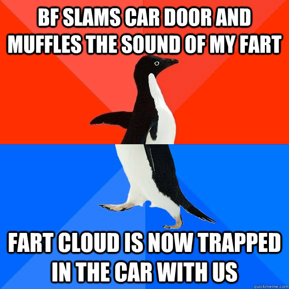 bf slams car door and muffles the sound of my fart fart cloud is now trapped in the car with us  Socially Awesome Awkward Penguin