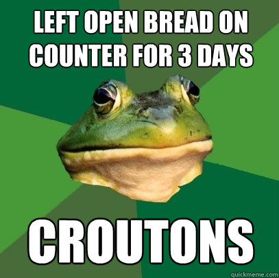 Left open bread on counter for 3 days croutons  Foul Bachelor Frog