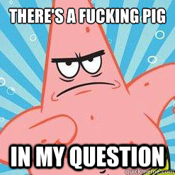 there's a fucking pig  in my question  angry patrick star