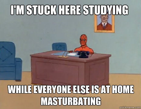 i'm stuck here studying while everyone else is at home masturbating  masturbating spiderman