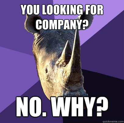 You looking for company? No. Why?  Sexually Oblivious Rhino