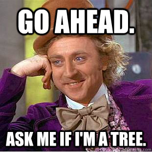 Go ahead. Ask me if i'm a tree.  Condescending Wonka