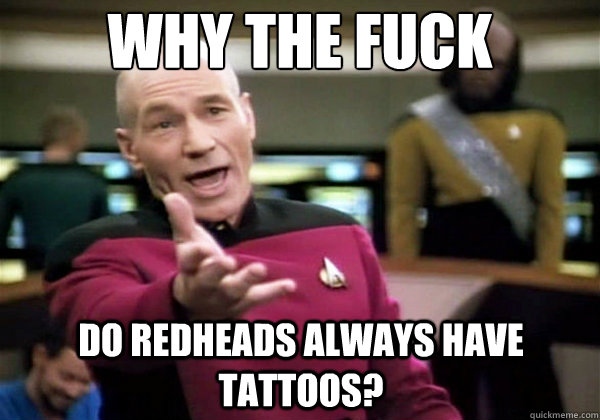 Why the fuck do redheads always have tattoos?  Why The Fuck Picard