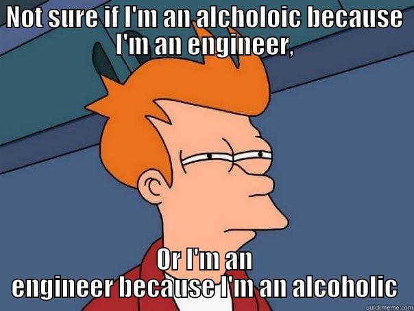 NOT SURE IF I'M AN ALCOHOLIC BECAUSE I'M AN ENGINEER, OR I'M AN ENGINEER BECAUSE I'M AN ALCOHOLIC Futurama Fry