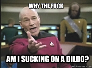 why the fuck am i sucking on a dildo? - why the fuck am i sucking on a dildo?  Annoyed Picard