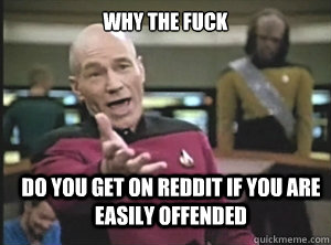 why the fuck Do you get on reddit if you are easily offended  Annoyed Picard